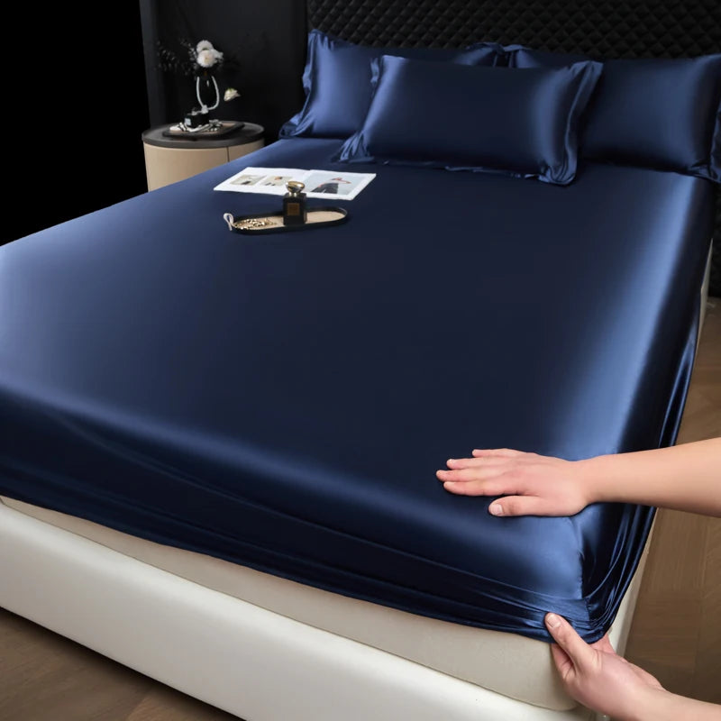 Solid Color Fashion Satin Fitted Sheet Rayon Mattress Cover with Elastic Band Bed Sheet Bedding 140x200 160x200