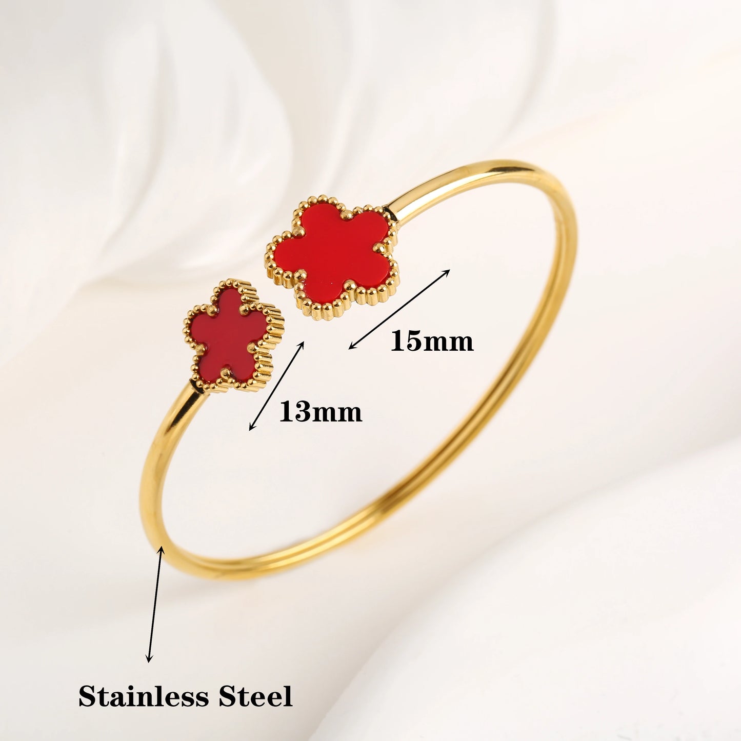 15 Colors High Quality Stainless Steel Gold-Plated Five Leaf Flower Open Bangle