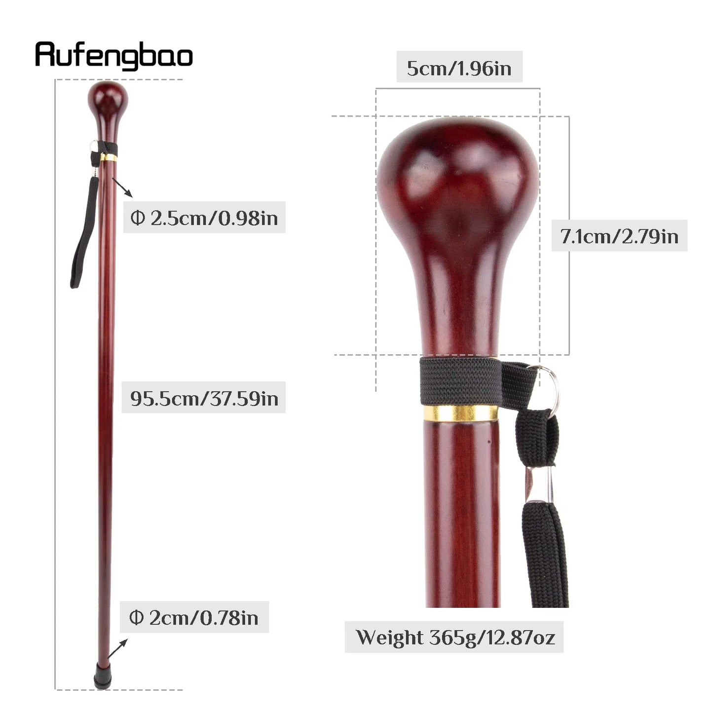 Red Round Wooden Traditional Fashion Walking Stick Decorative Cospaly Party Wood Walking