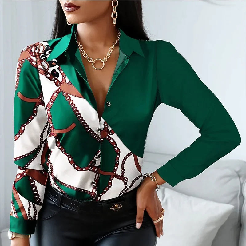 New Casual Leopard Print Women's Shirt Office Lady Elegant Striped Long Sleeve Blouse Fashion Silk Female Clothing Tops 18972 - Hiron Store