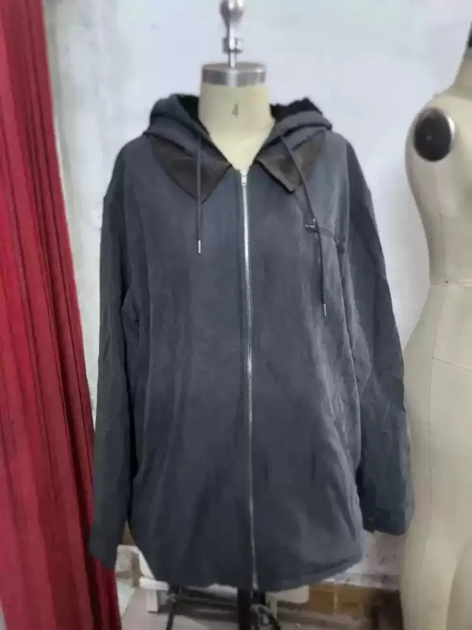 2026 men's European solid-color hooded   fleece jacket casual cotton zipper coat With pocket