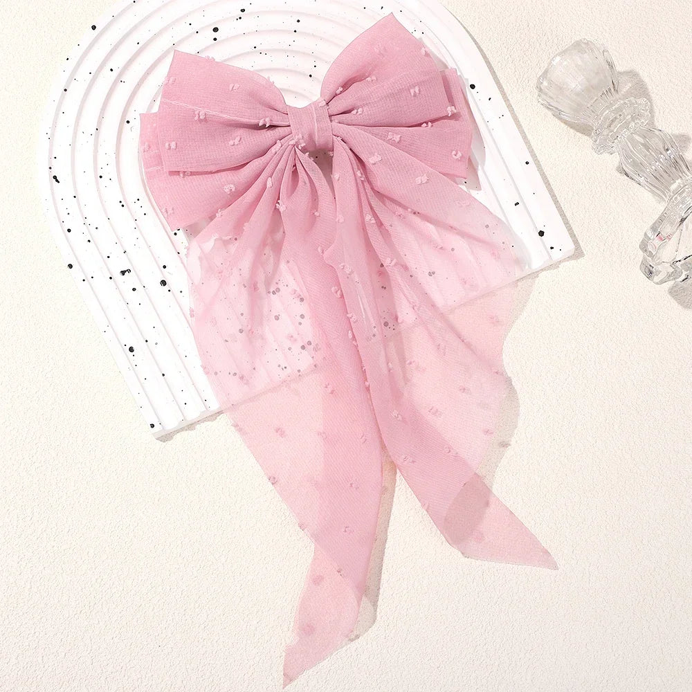 Girls Long Big Bow Float Satin Clips Elegant Back Head Hairclip Trendy Hair Accessories gifts