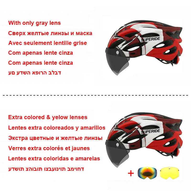 SUPERIDE Men Women Cycling Helmet with Rearlight Sports MTB Bicycle Helmet Road Bike Mountain Bike Helmet with Goggles & Visor - Hiron Store