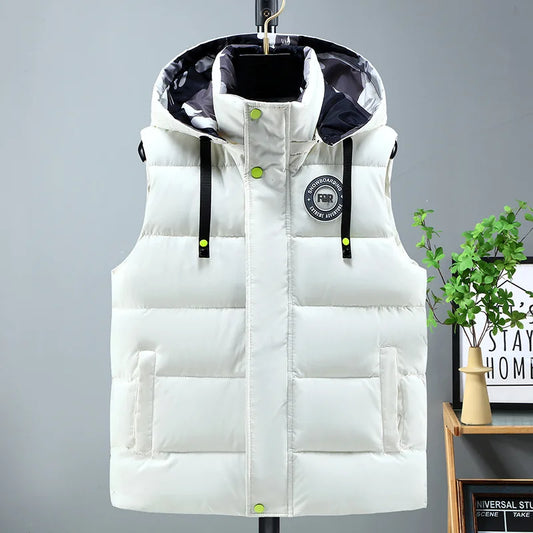 2027 Winter Padded Vest, Detachable Hooded Sleeveless   Jackets, Men's Clothes,   Coat Oversize Jackets 5XL