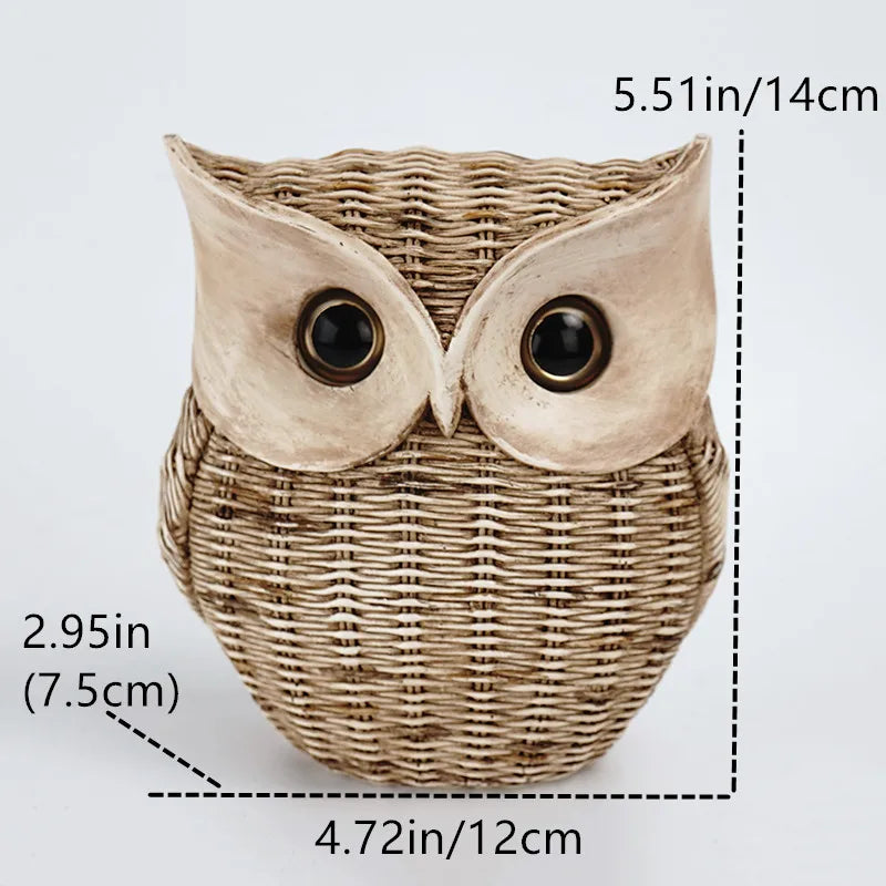 Resin Statues For Home Decor Animal Sculpture For Ornaments Living Room Interior Figurine Vine Weaved Owl