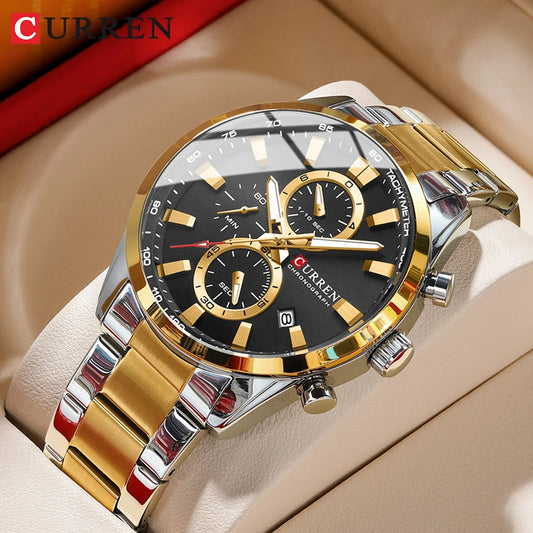 Stainless Steel Band Wristwatches for Men Chronograph Quartz Watches