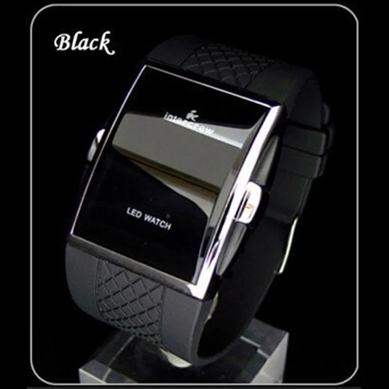 Digital Watches Black White Rectangle Man LED Fitness Watch Silicone Strap Men's Electronic Clock