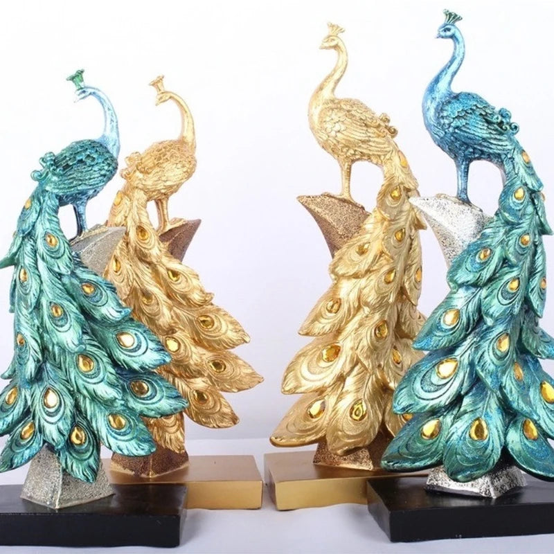 1PC Resin Crafts Creative Fashion Gold Blue Peacock Ornament Wine Cabinet Living Room Home Decoration