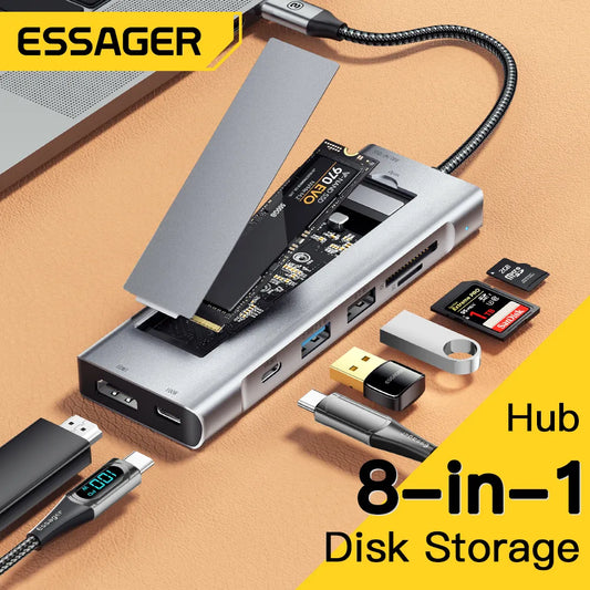 8-in-1 USB Hub With Disk Storage Function USB Type-c to HDMI-Compatible Laptop MacBook Pro Air M1 M2 - Hiron Store