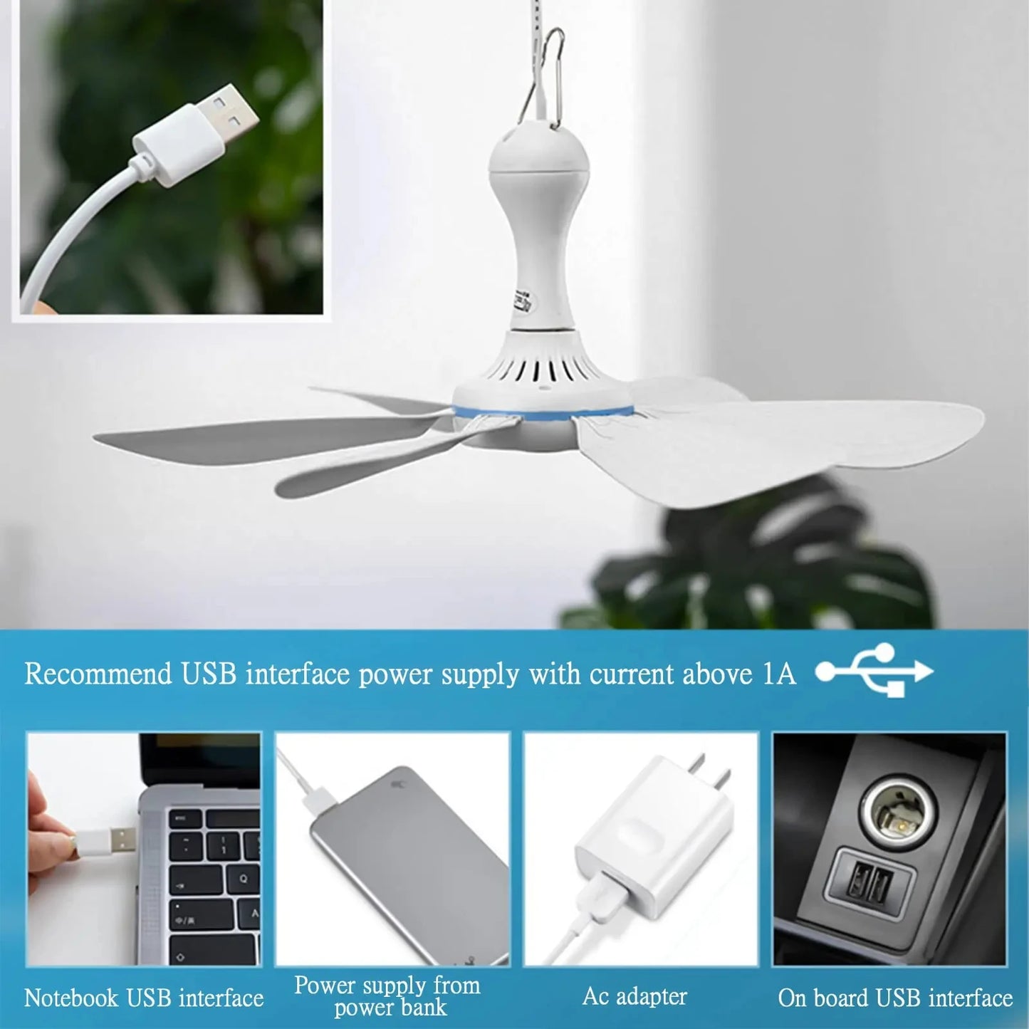 Silent 6 Leaves USB Powered Ceiling Canopy Fan with Remote Control Timing 4 Speed Hanging Fan