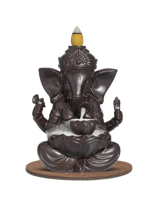 1pc Ganesha Waterfall Incense Burner, Ceramic Backflow Censer Incense Holder, Ornament Home Decor