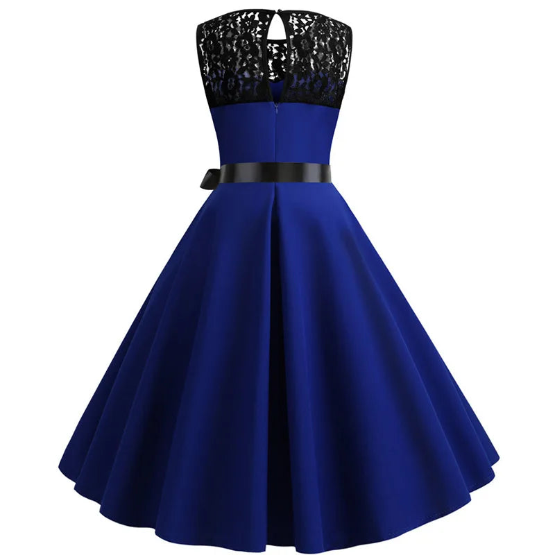 Blue Lace Patchwork Summer Dress Women Ladies Dress