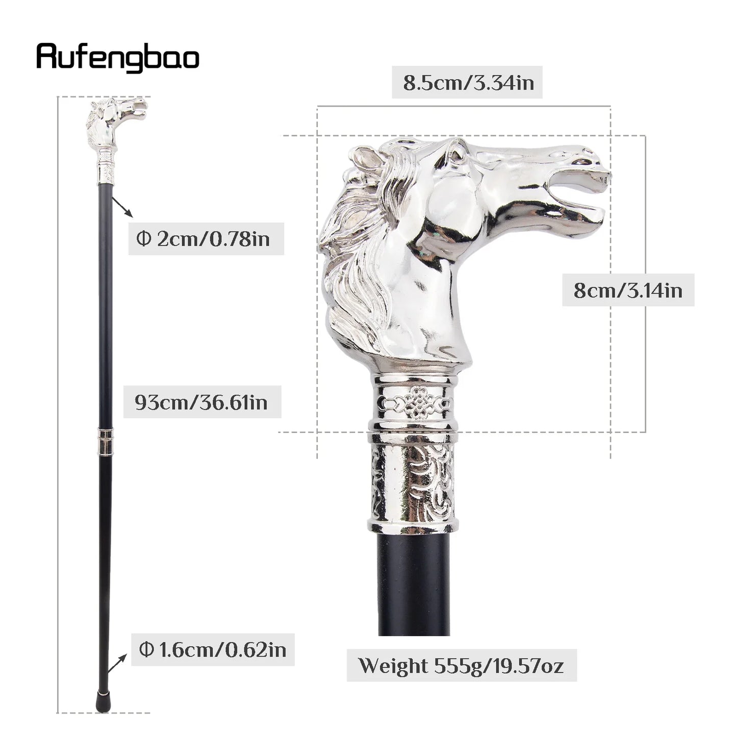 White Horse Bristle Head Fashion Walking Stick Decorative Party Fashionable Walking Cane Crosier 93cm