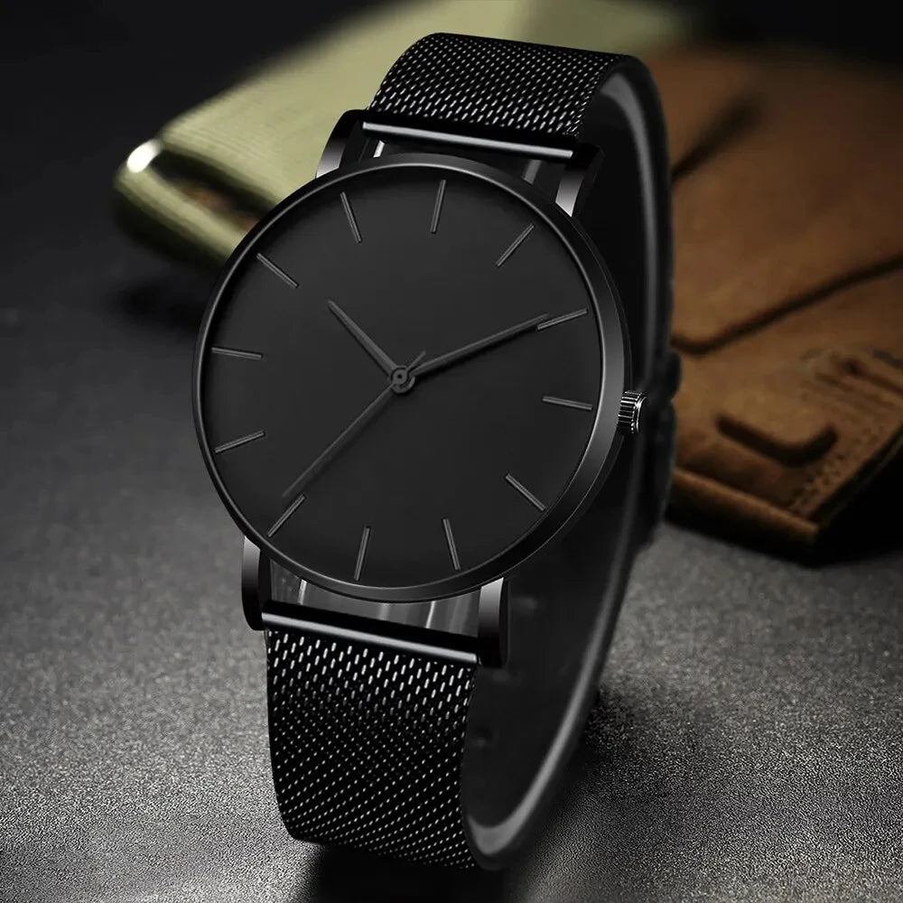 Black Watches Luxury Stainless Steel Ultra Thin Mesh Belt Quartz Wrist Watch