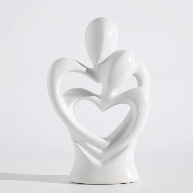 Silver Heart In Heart Sculpture Abstract Ceramic Electroplating Lover Figure Home Decoration