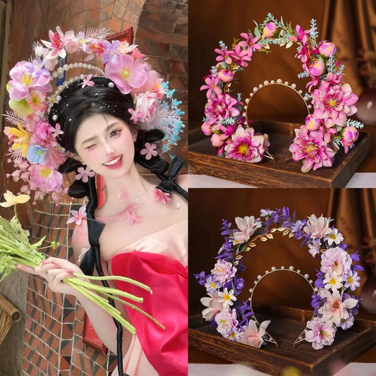 Handmade Hairpin Hoops and Crown Headwear 3D Headwear Flower Ring