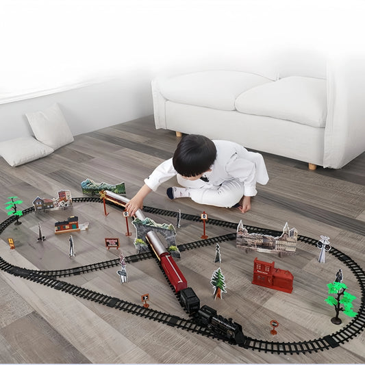 Kids Electric Steam Train Toy Rail High-Speed Rail Parking Lot Model Reunion Party Game