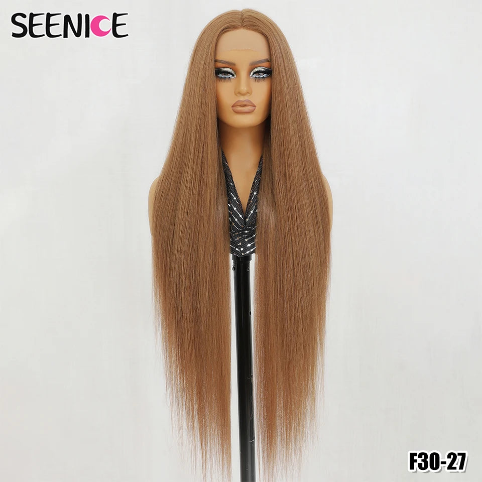 40Inch Straight Lace Front Wig Synthetic T-Part 13x4x1 Heat-resistant Fiber Ombre Ginger Copper Lace Frontal Wigs