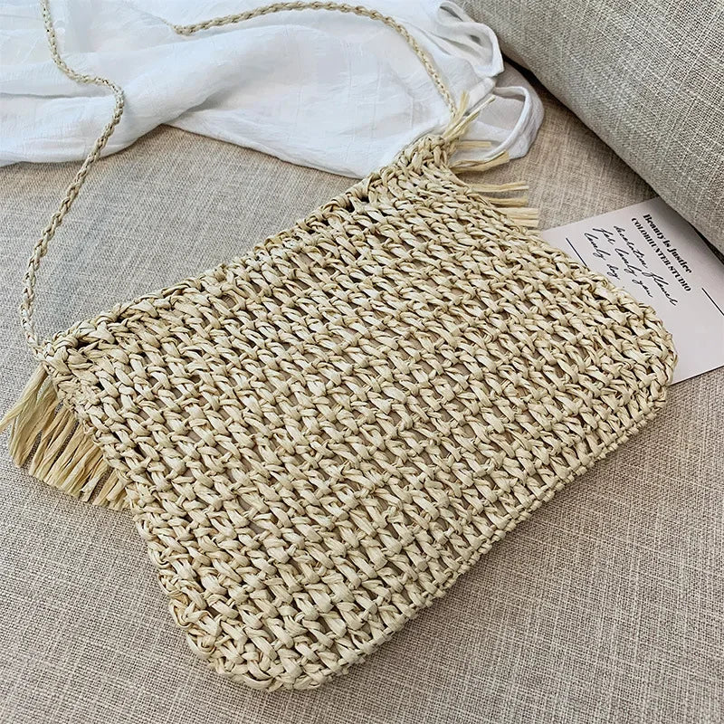 New Arrival Handmade Straw Shoulder Bags for Women Tassel Crossbody Bag Pouch Female Travel Beach Phone Purse Vintage Handbags - Hiron Store