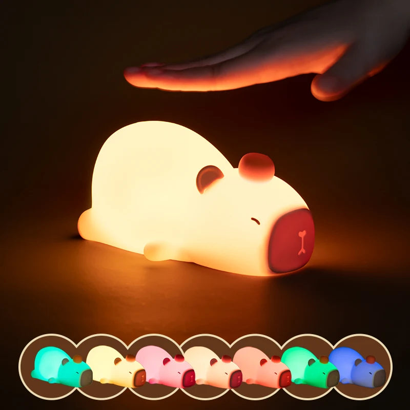 Cute Cartoon Silicone LED Capybara Night Light USB Rechargeable Lamp For Children's