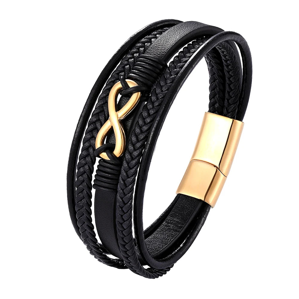 High Quality Luxury Accessories Bracelet Men's Fashion Gift Black Genuine Leather Bracelets DIY Combination Wild Handsome Gift - Hiron Store