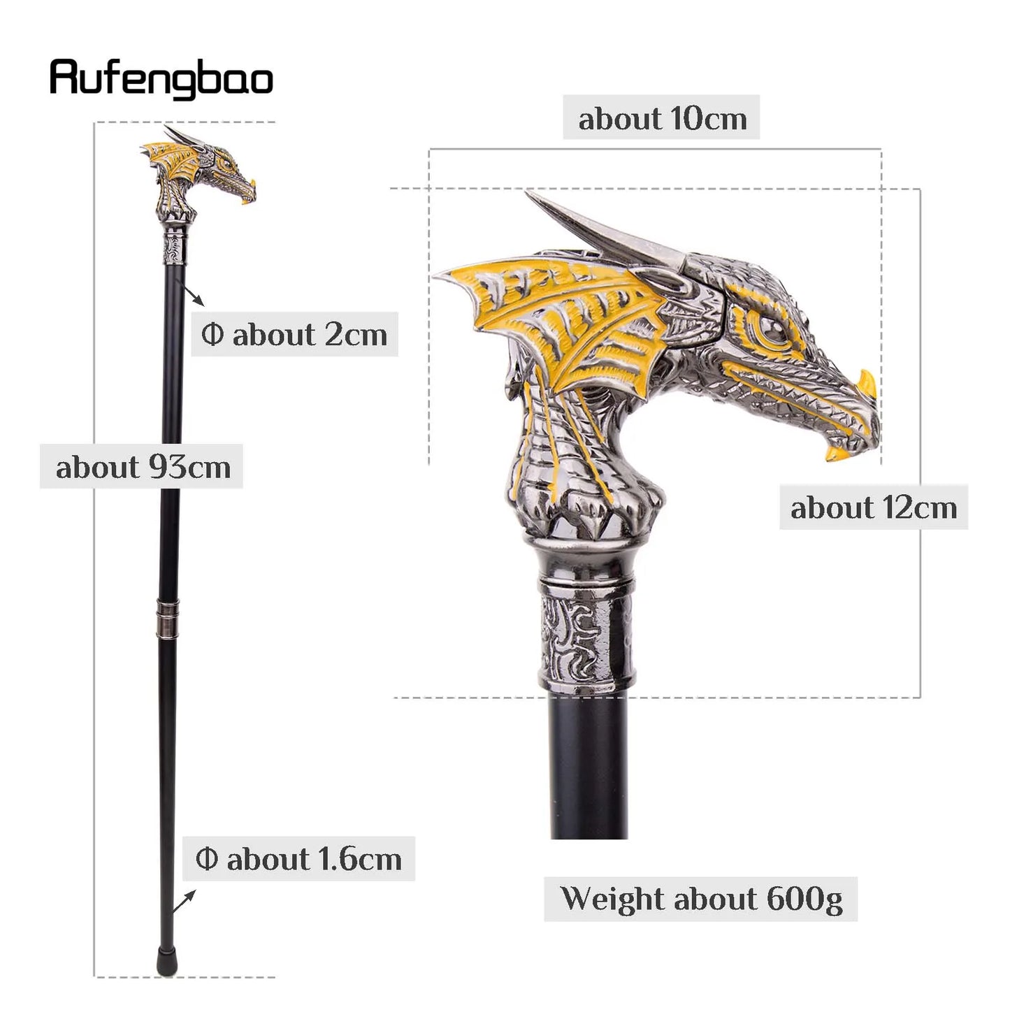 Gold Black Luxury Dragon Head Walking Cane Fashion Decorative Walking Stick Gentleman Elegant Cosplay Cane Knob Crosier 93cm