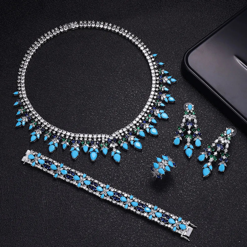 4-piece Wedding Crystal Bridal Wedding Set Women's Rhinestone Bridal Necklace Jewelry Set - Hiron Store