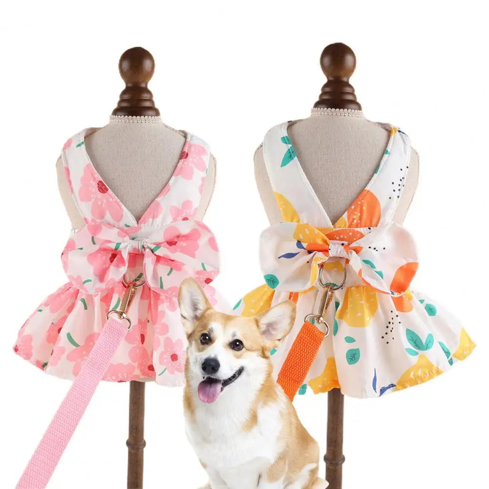 Cute Dog Dress Summer Outdoor Activities And Leash Set with Bowknot Decoration Pet Cat Princess Dress for Spring - Hiron Store