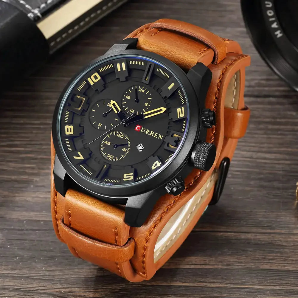 Mens Watches Date Sport Military Clock Leather Strap Quartz Business Men Watch