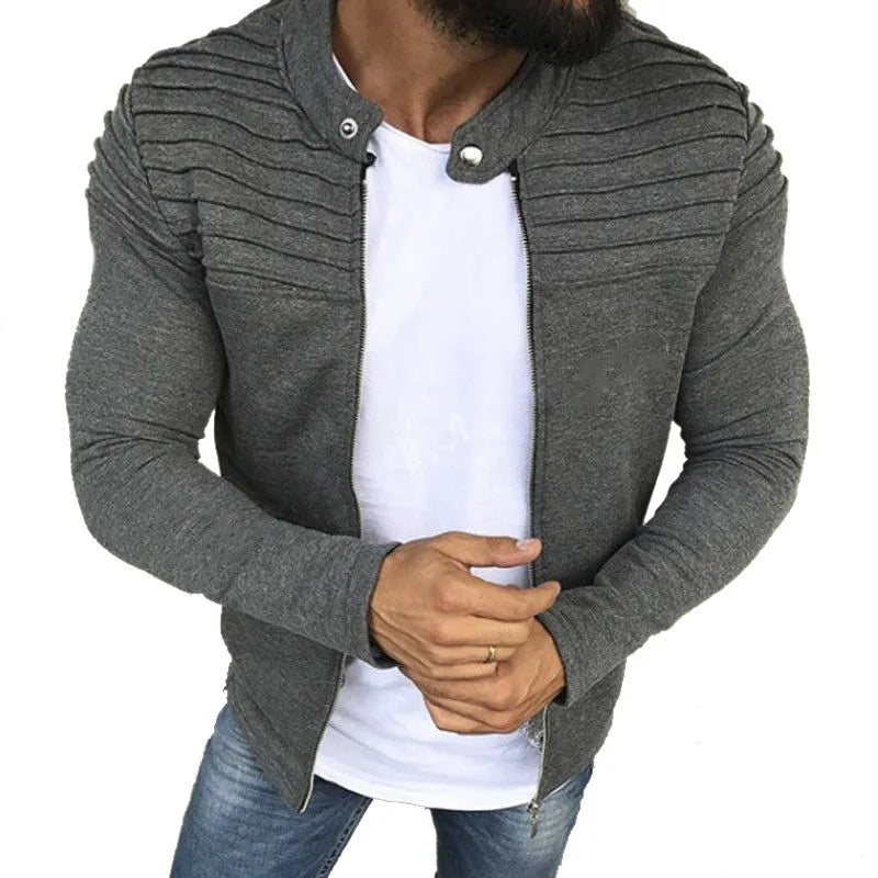 Men's Collar Black Lightweight Sweatshirts Full Zip Long Sleeve Tops with Pocket Autumn Winter Jacket