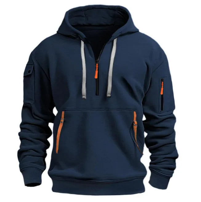 Men's Leisure Sports Pullover Multi Zipper Arm Pocket Hoodie Set Hoodie Loose Coat