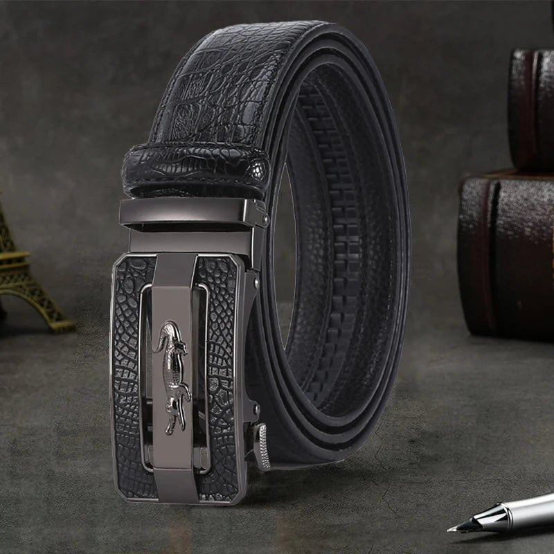 Men's Belt Fashion Crocodile Pattern Belt Alloy Automatic Buckle Strap Casual Business Style Jeans Belt