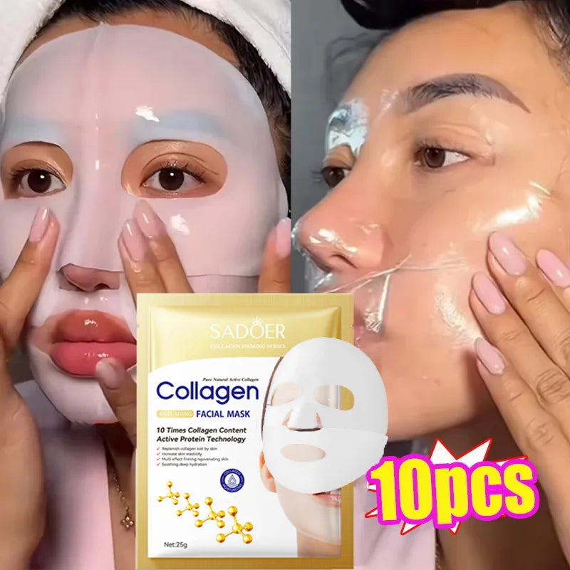 10PCS Collagen Anti-Wrinkle Facial Mask Anti-Aging Fade Fine Lines Moisturizing Brightening Korean Cosmetics