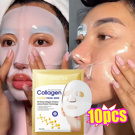 10PCS Collagen Anti-Wrinkle Facial Mask Anti-Aging Fade Fine Lines Moisturizing Brightening Korean Cosmetics