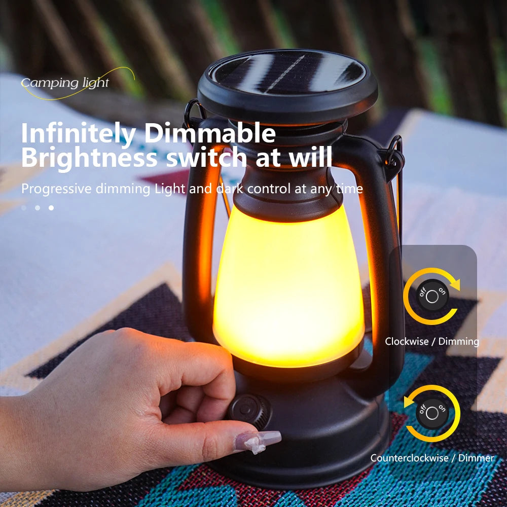 USB Rechargeable Camping Light Portable Camping Lanterns Hanging Tent Light 3000-5000K Stepless Dimming with Solar Charging - Hiron Store