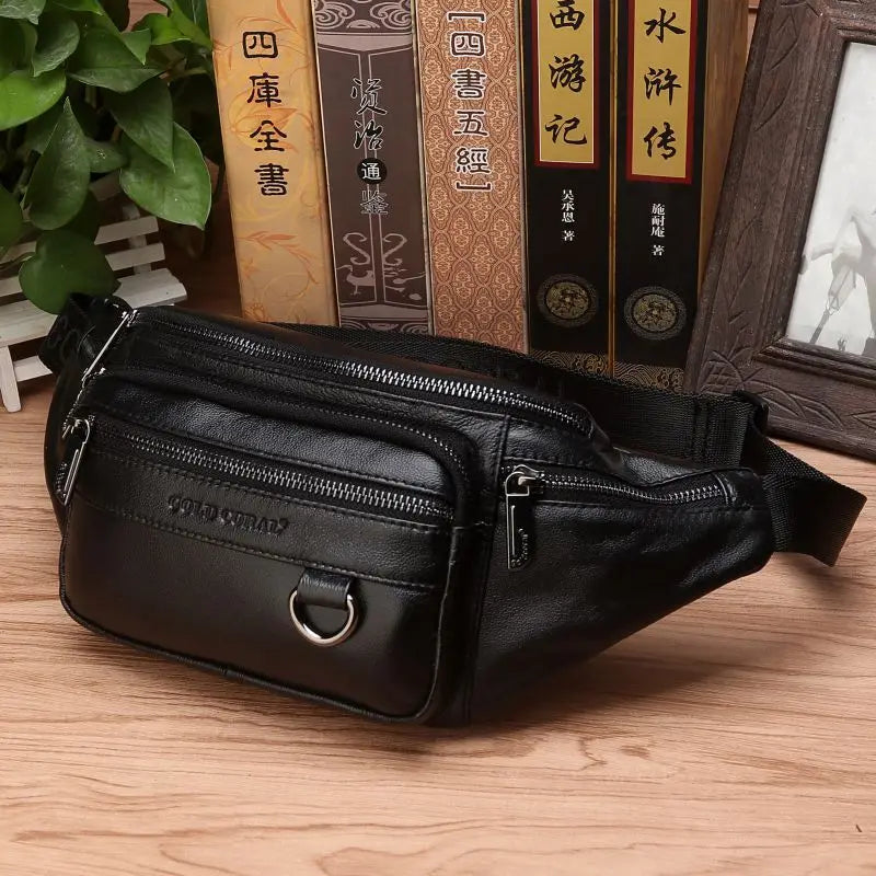 Genuine Leather Bag For Men Travel Retro Natural Skin Male Purse Cross Body Hip Bum Belt Bags