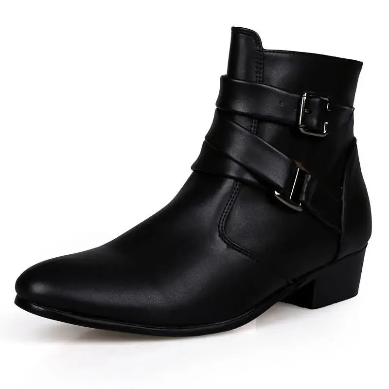 Brand Men's Boots Designer British Style Men Chelsea Boots High-top Buckle Strap Formal Shoes