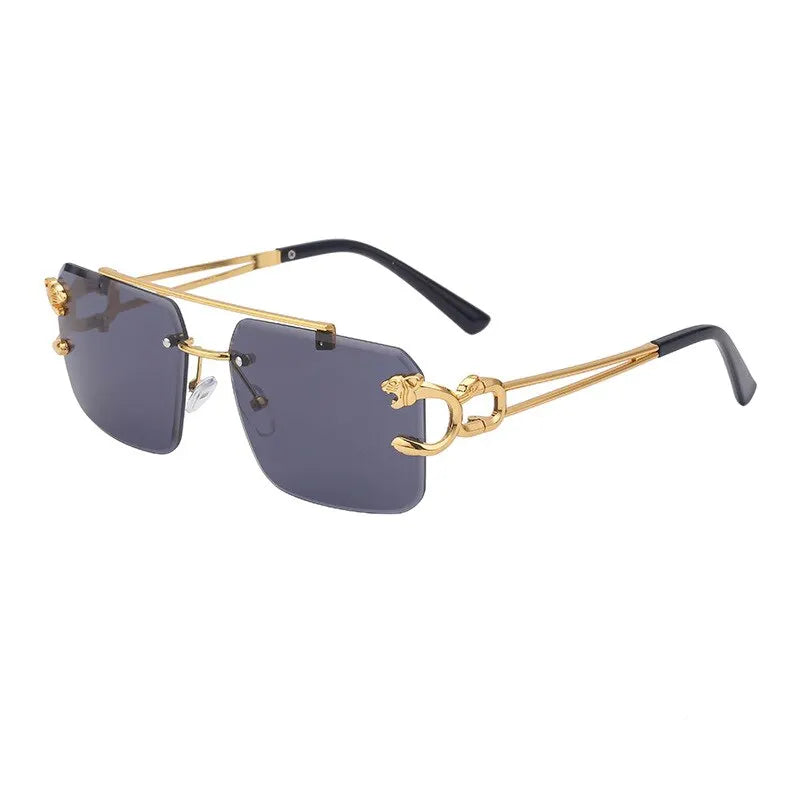 Fashion Metal Leopard Rimless Sunglasses Double Bridges Gradient Ocean Film Shades UV400 - Hiron Store