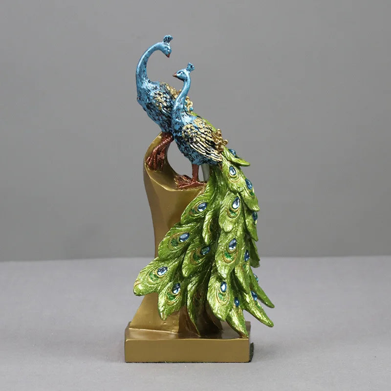 Mini Resin Peacock Statue Open Screen Posture Model Craft Sculpture Ornament