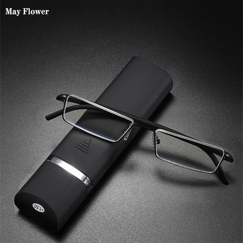 May Flower TR90 Presbyopic Glasses Man Blue Light Reading Glasses Men Metal Square Glasses For Sight Plus Lenses +1.75+2.25+2.75