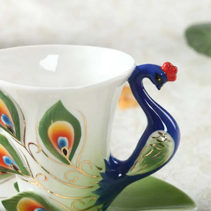 Creative Tea Set Teacup Ceramic Coffee Cup Simulated Peacock Coloured Bird Mug