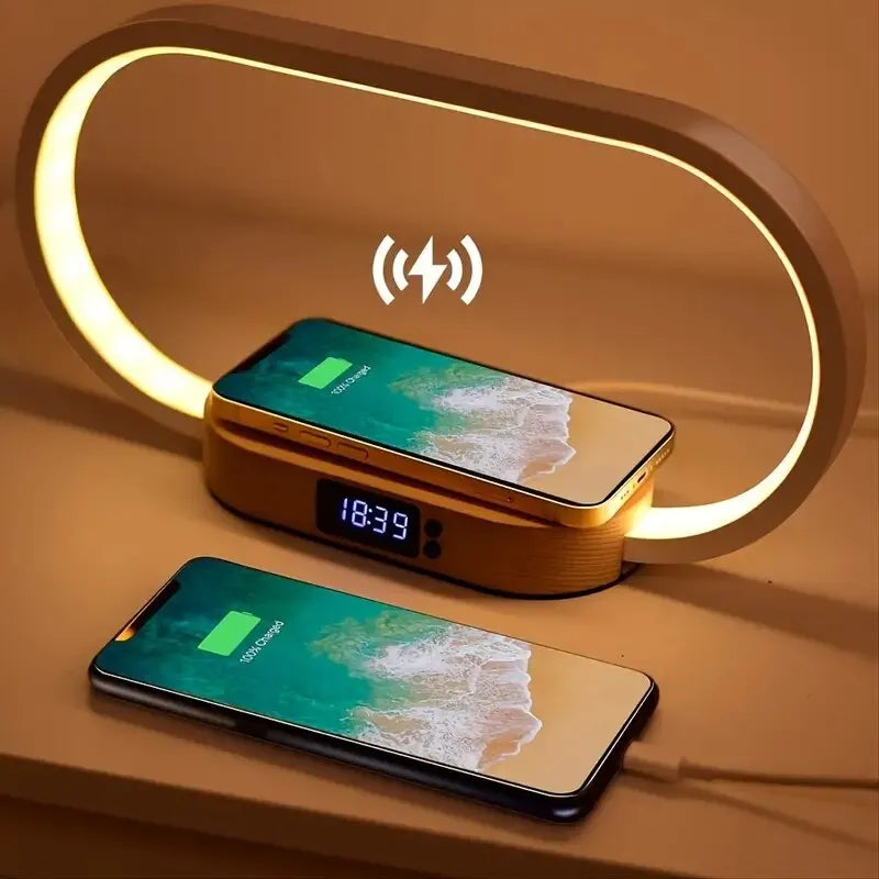 Wireless Charger Pad Stand Clock LED Desk Lamp Night Light USB Port Fast Charging Station Dock for iPhone Samsung