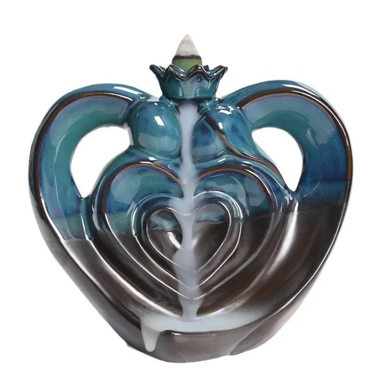 1pc, Ceramic Handicraft Home Ornaments Heart Waterfall Backflow Incense Burner (Without Incense)