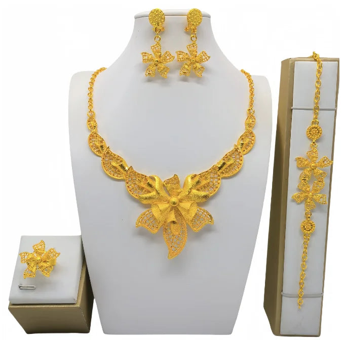 Indian Bridal Jewelry Sets For Women Wedding Ethiopian 24K Gold Plated Necklace And Earing Jewellery