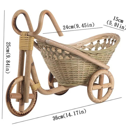 Mini Bamboo Handmade Woven Wicker Straw Basket Rattan for Fruit Food Bread Organizer Bicycle Art Crafts Kitchen Desk Decoration - Hiron Store