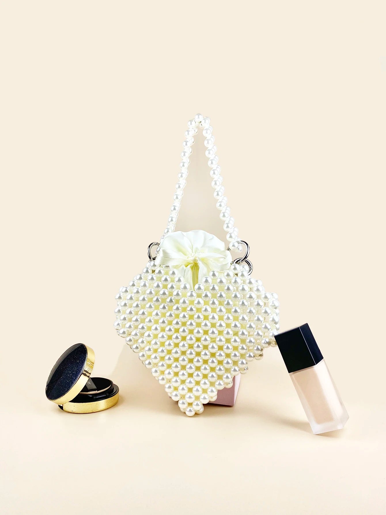 New pearl bag, white high-quality peach heart handbag