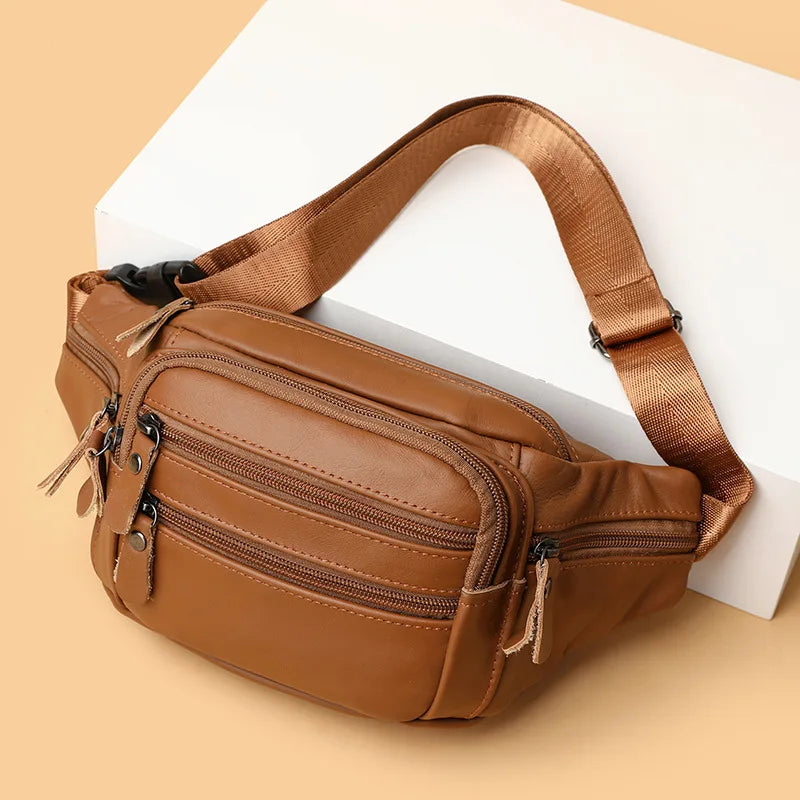 Fashion Men Genuine Leather  Bag for Phone Messenger Bags Brand  Pack Male Travel Waist Bag Men