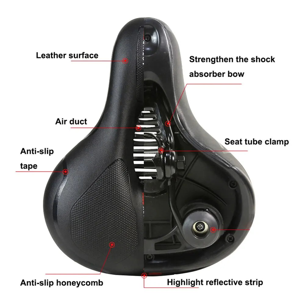 Hollow Breathable Bicycle Saddle Men Women MTB Road Bike Saddle Shock Absorbing Comfortable Big Butt Bike Seat Safety Warning - Hiron Store