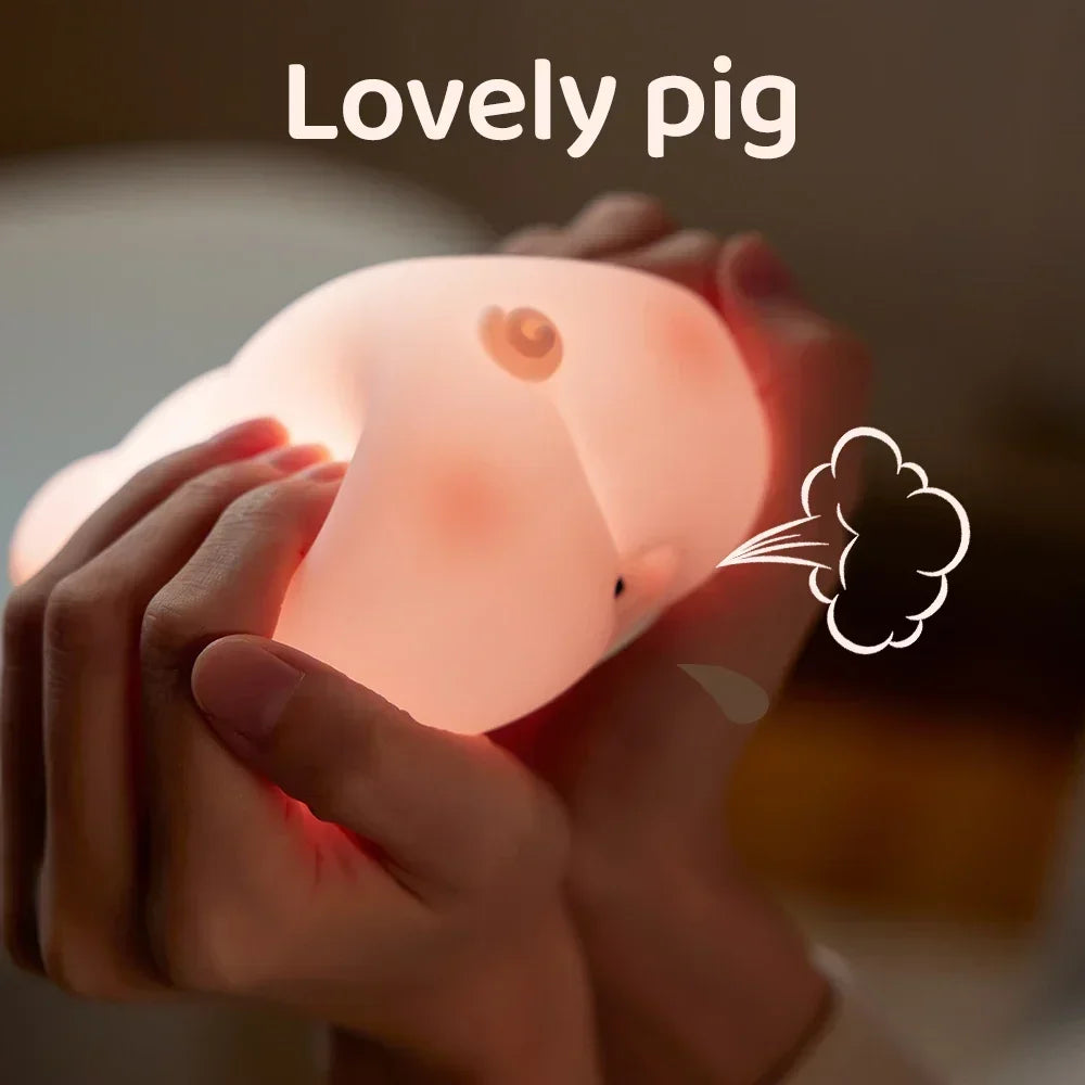 Pink Piggy Cute LED Silicone Night Pat Lamp Room Decoration USB Children's Night Light