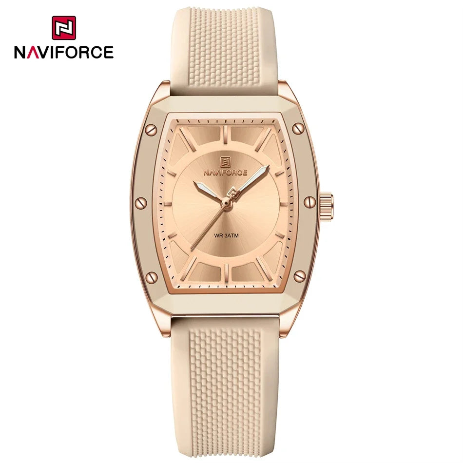 NAVIFORCE Women Quartz Watches Silicone Strap Sports Watch Big Dial Simple Tonneau Waterproof